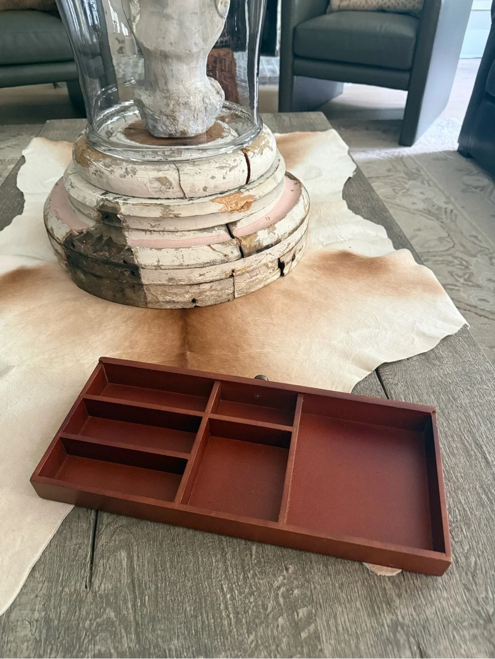 Wooden Desk Organizer Tray in Rust Brown - Display Trinket Shelf